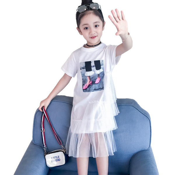 Rochie casual pentru copii cu plasa in alb