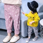 Pantaloni copii pentru fete in roz si gri