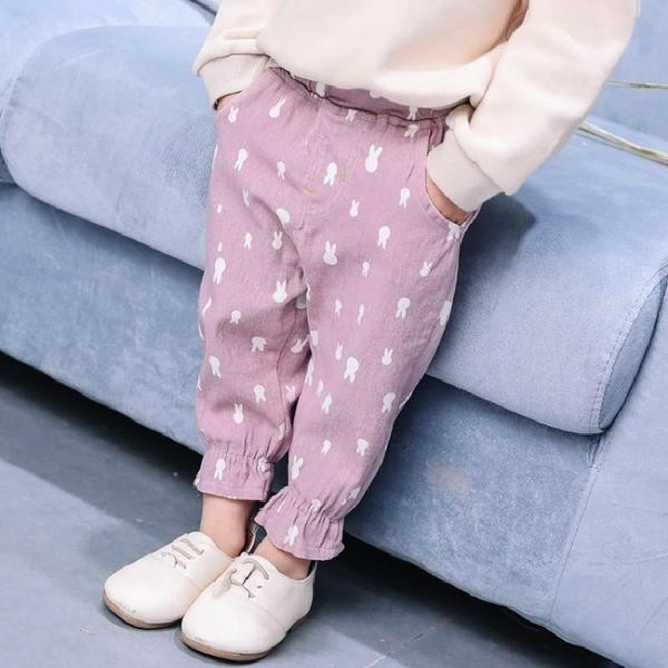 Pantaloni copii pentru fete in roz si gri