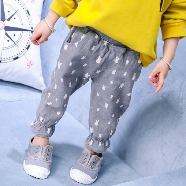 Pantaloni copii pentru fete in roz si gri