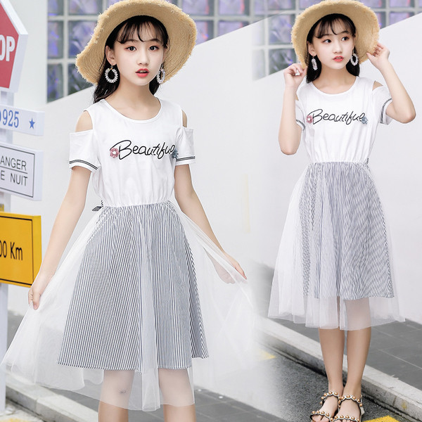 Rochie moderna pentru copii cu tul in doua culori