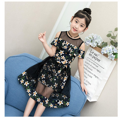 Детска модерна рокля с флорални мотиви и тюл в два цвята