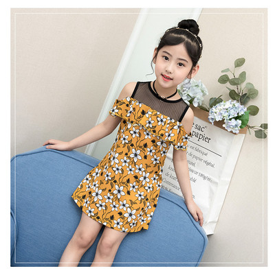 Rochie moderna pentru copii cu motive florale si tul in doua culori