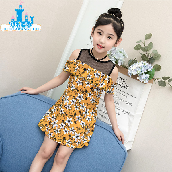 Rochie moderna pentru copii cu motive florale si tul in doua culori