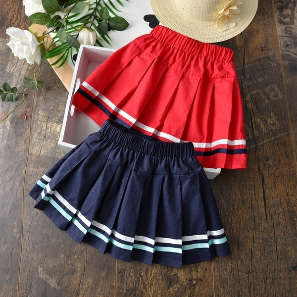 Fusta plisata pentru copii pentru fete in bleumarin si rosu