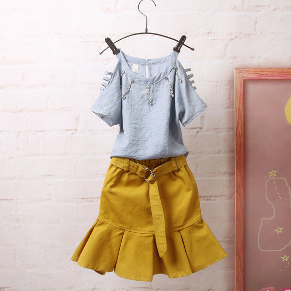 Fusta scurta moderna pentru copii in galben si alb