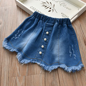 Fusta de blugi pentru fete pentru copii cu decor de perle