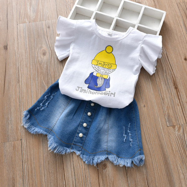 Fusta de blugi pentru fete pentru copii cu decor de perle