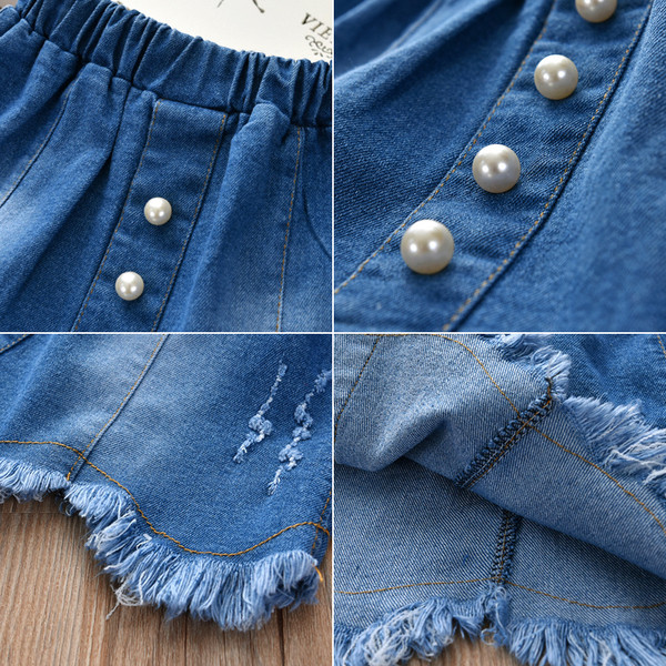 Fusta de blugi pentru fete pentru copii cu decor de perle