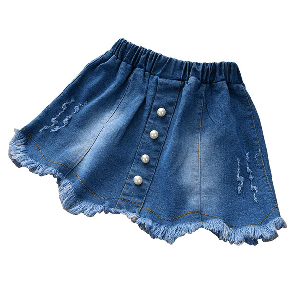 Fusta de blugi pentru fete pentru copii cu decor de perle