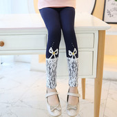 Jambiere copii pentru fata cu broderie si dantela in doua culori