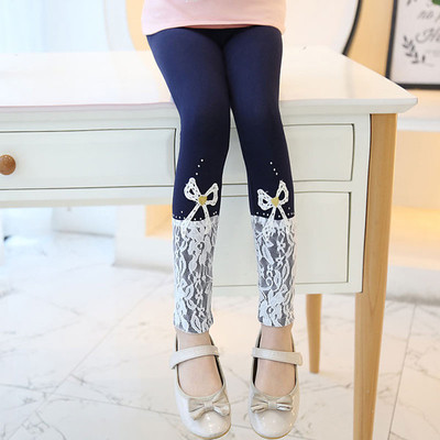 Jambiere copii pentru fata cu broderie si dantela in doua culori