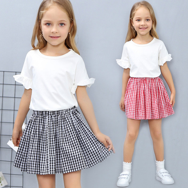 Fusta plisata pentru copii pentru fete in negru si rosu