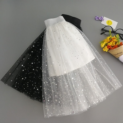 Детска модерна пола с тюл и бродерия в черен и бял цвят