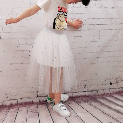 Fusta moderna pentru copii cu tul si broderie alb-negru