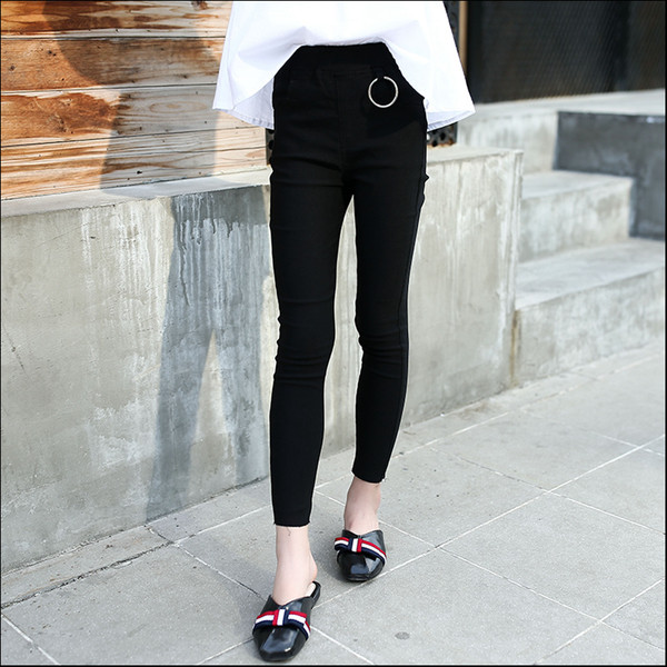 Pantaloni casual pentru copii in negru cu talie inalta