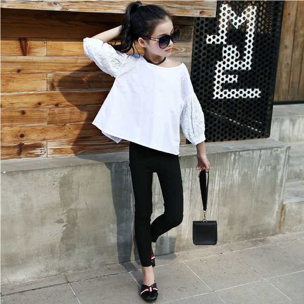 Pantaloni casual pentru copii in negru cu talie inalta