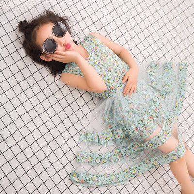 Παιδικό φόρεμα μόδας με floral μοτίβα και δίχτυ σε τέσσερα χρώματα