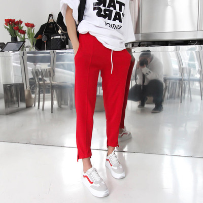 Спортен панталон за момиче в червен и сив цвят