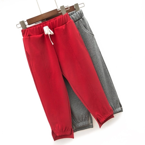 Pantaloni sport pentru fete în roșu și gri