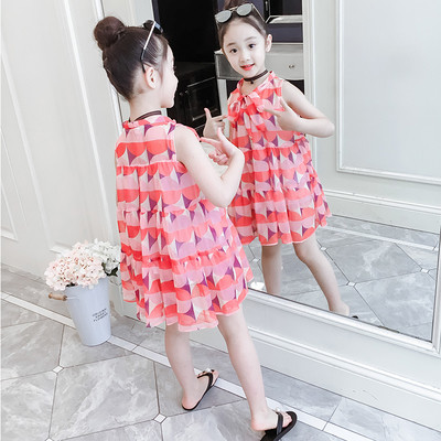 Детска разкроена шарена рокля в два цвята