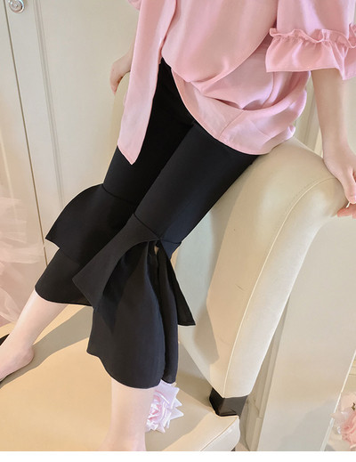 Детски панталон за момиче в черен цвят с 7/8 дължина