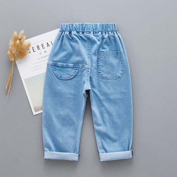 Blugi pentru copii de culoare deschisa cu broderie potriviti pentru fete si baieti