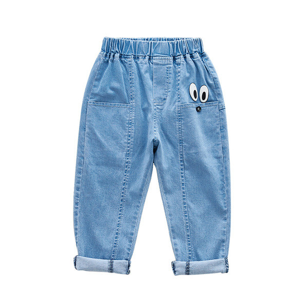 Blugi pentru copii de culoare deschisa cu broderie potriviti pentru fete si baieti