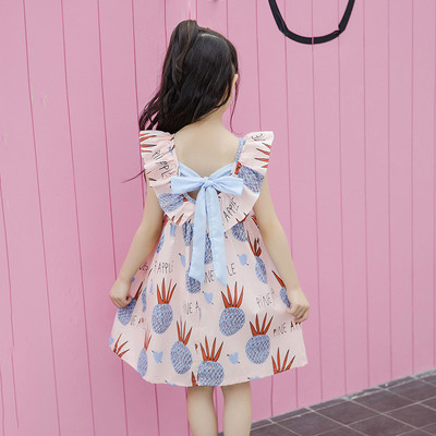 Модерна рокля за момичета с апликация и панделка на гърба в два цвята