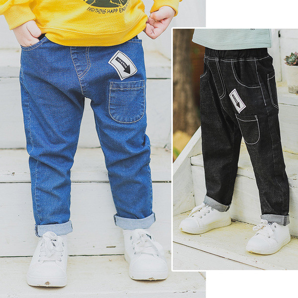 Blugi pentru copii de culoare închisă și deschisă cu buzunar decorativ