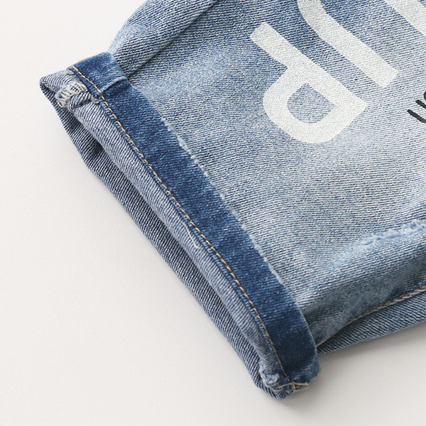 Blugi copii moderni 7/8 pentru baieti model lat cu inscriptii