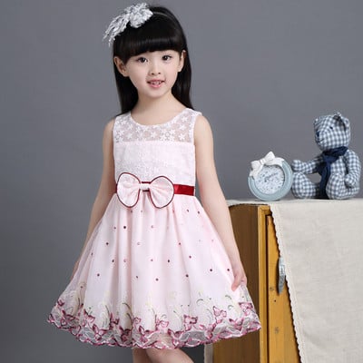 Rochie moderna pentru copii cu motive florale si panglica in diferite culori