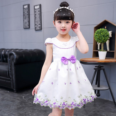 Rochie moderna pentru copii cu motive florale si panglica in diferite culori