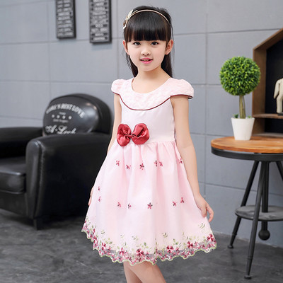 Rochie moderna pentru copii cu motive florale si panglica in diferite culori