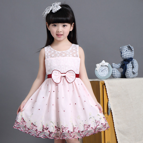 Rochie moderna pentru copii cu motive florale si panglica in diferite culori