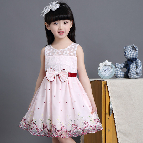 Rochie moderna pentru copii cu motive florale si panglica in diferite culori