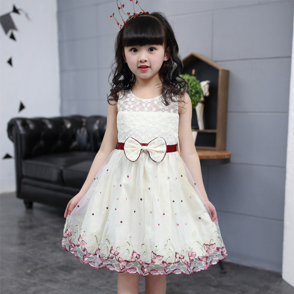 Rochie moderna pentru copii cu motive florale si panglica in diferite culori