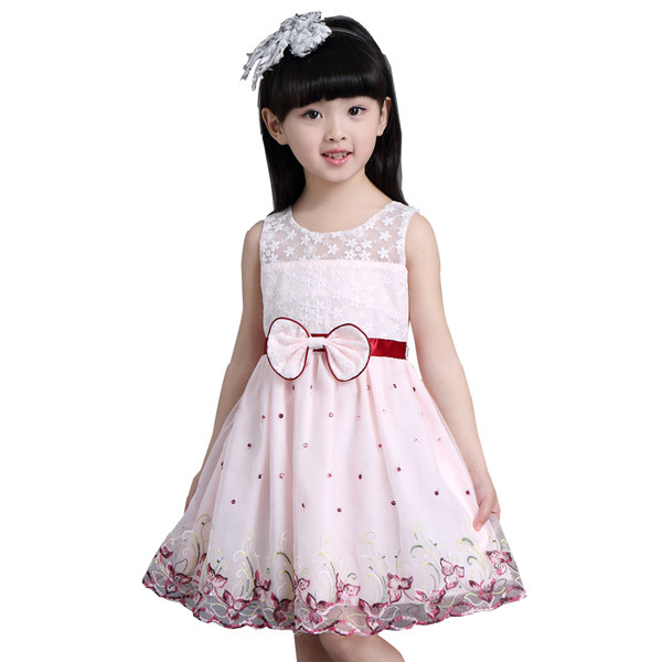 Rochie moderna pentru copii cu motive florale si panglica in diferite culori