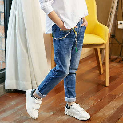 Blugi pentru copii cu talie inalta de culoare deschisa cu elemente metalice