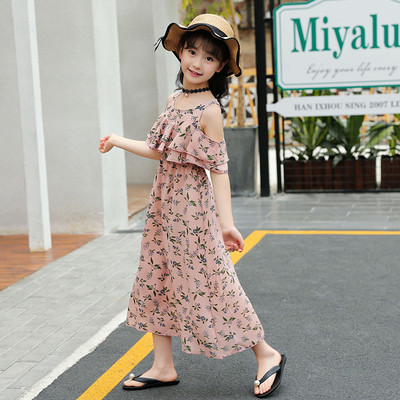 Rochie lunga de vara moderna cu motive florale in doua culori