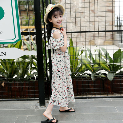 Rochie lunga de vara moderna cu motive florale in doua culori