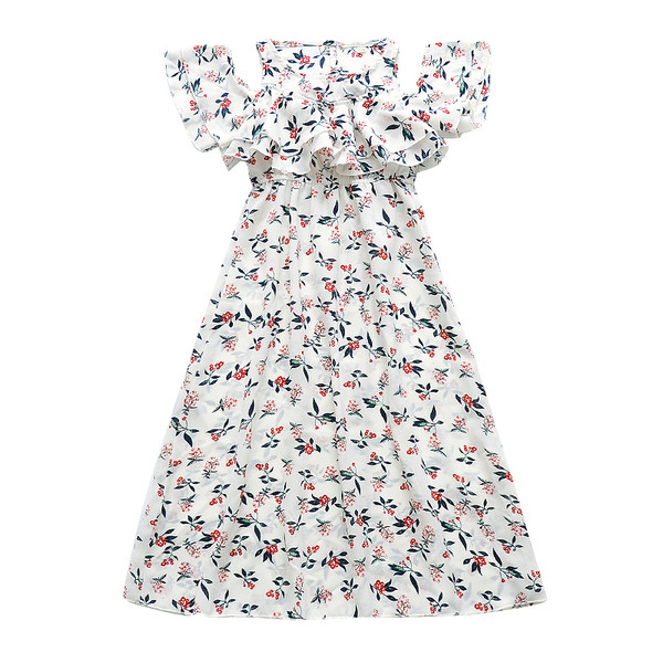 Rochie lunga de vara moderna cu motive florale in doua culori