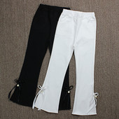 Pantaloni copii pentru o fata cu talie inalta si panglica in trei culori