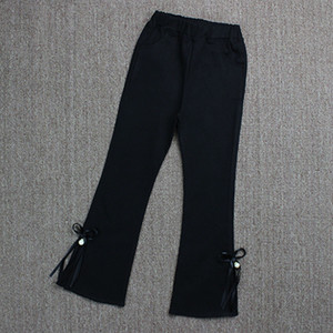 Pantaloni copii pentru o fata cu talie inalta si panglica in trei culori