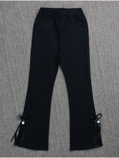 Pantaloni copii pentru o fata cu talie inalta si panglica in trei culori