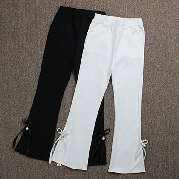 Pantaloni copii pentru o fata cu talie inalta si panglica in trei culori