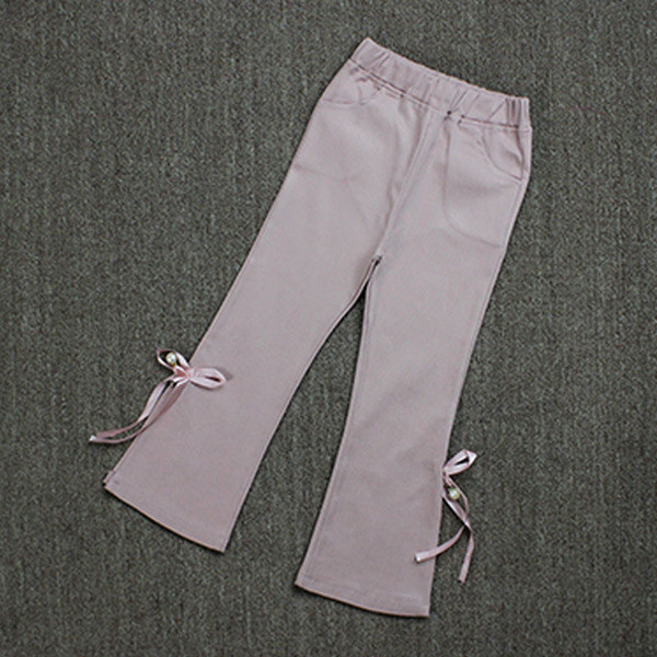 Pantaloni copii pentru o fata cu talie inalta si panglica in trei culori