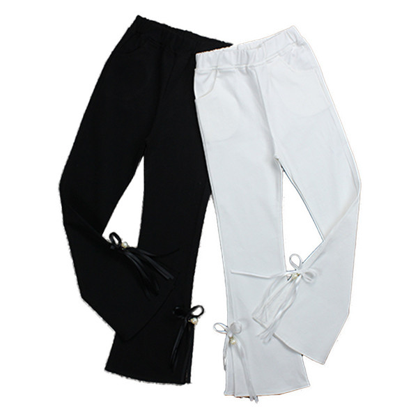 Pantaloni copii pentru o fata cu talie inalta si panglica in trei culori