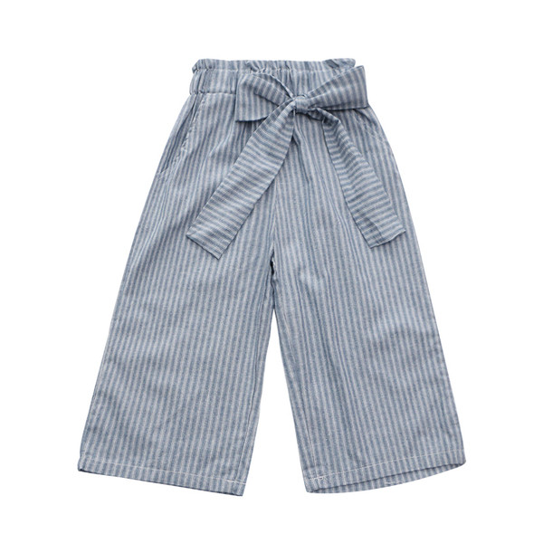 Pantaloni moderni pentru copii pentru o fată cu talie înaltă și model lat cu panglică