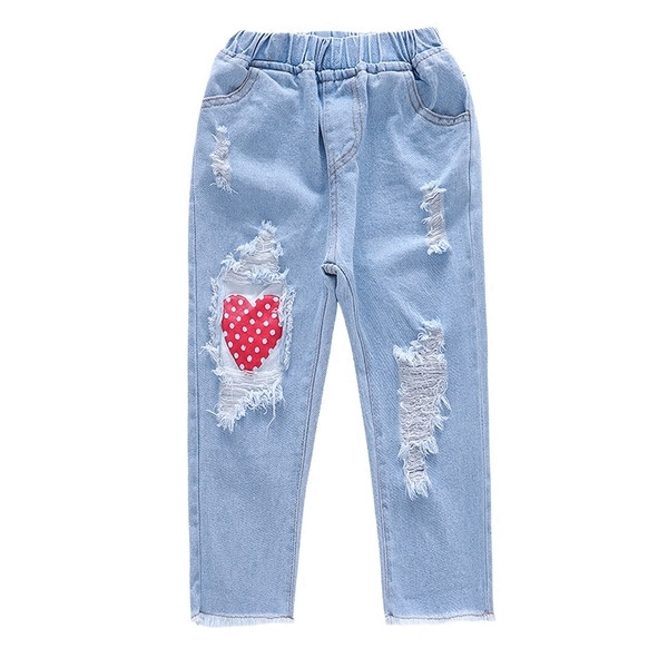 Blugi pentru copii rupti pentru o fata cu decor colorat
